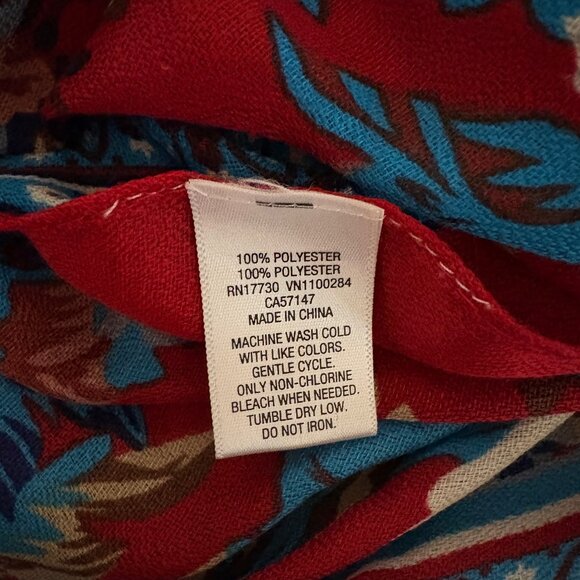 Red Blue Floral Scarf Fringed Ends Wrap Shawl Cover Up Versatile Styling - Picture 5 of 9